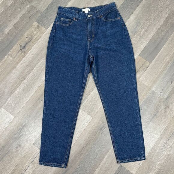 H&M High Rise Tapered Baggy Jeans Dark Blue Size 10 Relaxed Ankle - Picture 2 of 14